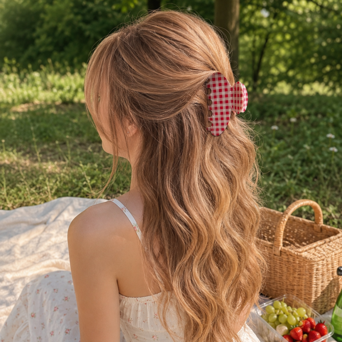 Ellison+Young - Gingham Check Acetate Hair Claw Clip – Medium Hold