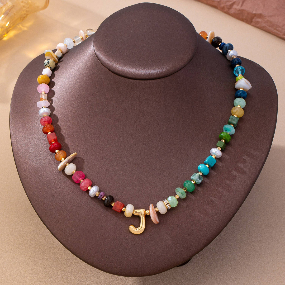 JOSSLYN by wall to wall - Multi Gemstone Chip Initial Charm Necklace 12Pc Set|80N93765