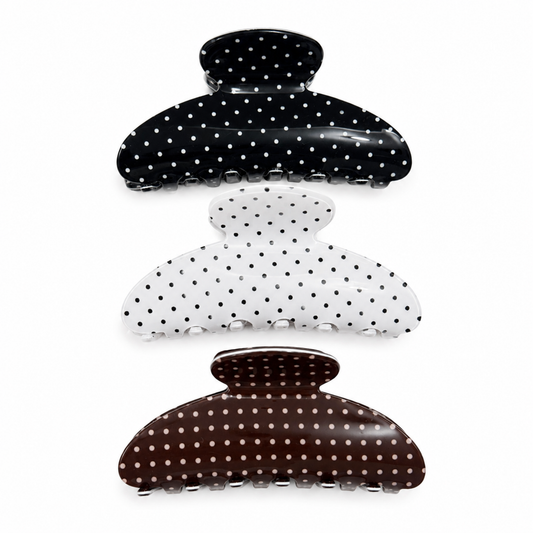 Ellison+Young - Classic Polka Dot Hair Claw Clip Set – 3 Piece Everyday Essentials