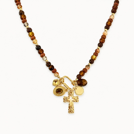 Ellison+Young - Multi Bead Cross Cluster Charm Necklace