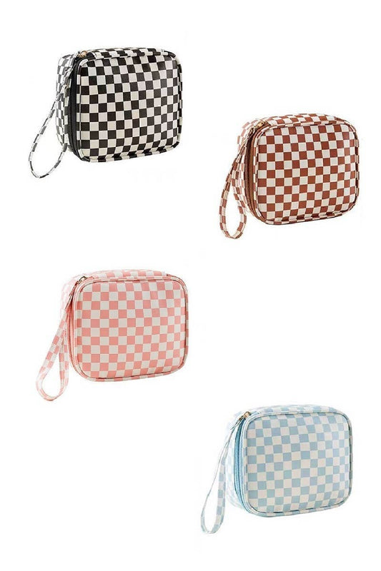 Vanilla Monkey - Checkered Cosmetic Makeup Travel Case