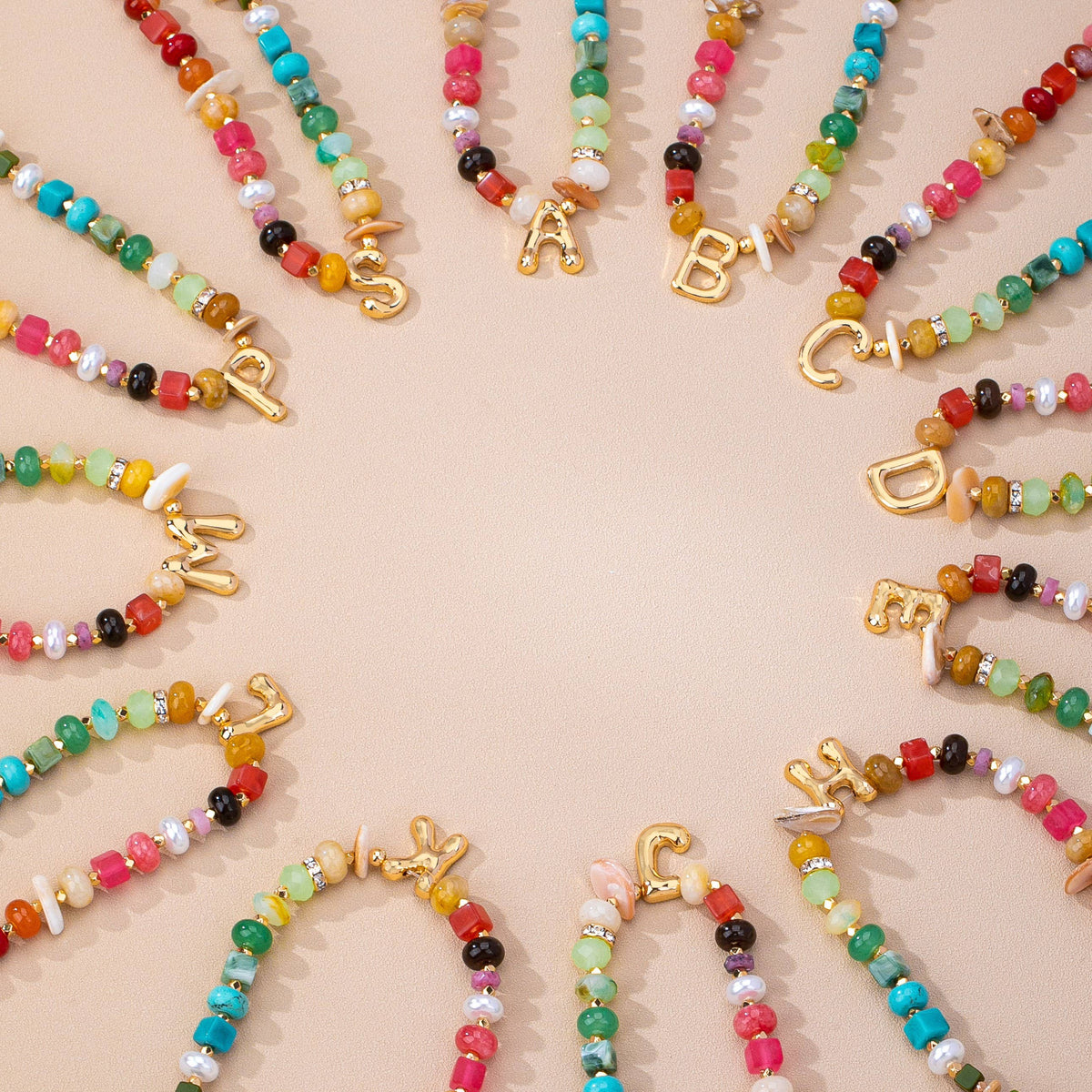 JOSSLYN by wall to wall - Multi Gemstone Chip Initial Charm Necklace 12Pc Set|80N93765