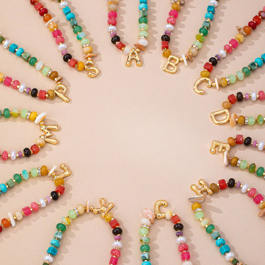 JOSSLYN by wall to wall - Multi Gemstone Chip Initial Charm Necklace 12Pc Set|80N93765