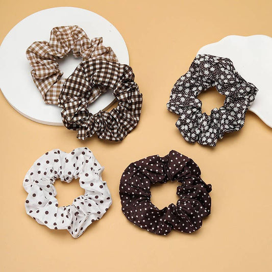 JOSSLYN by wall to wall - Polka Dot Gingham Checker Floral Scrunchie Set Of 5 | 40S750