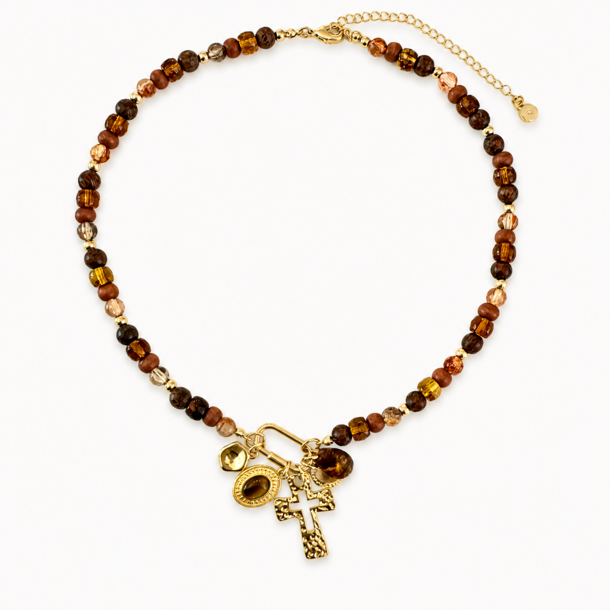 Ellison+Young - Multi Bead Cross Cluster Charm Necklace