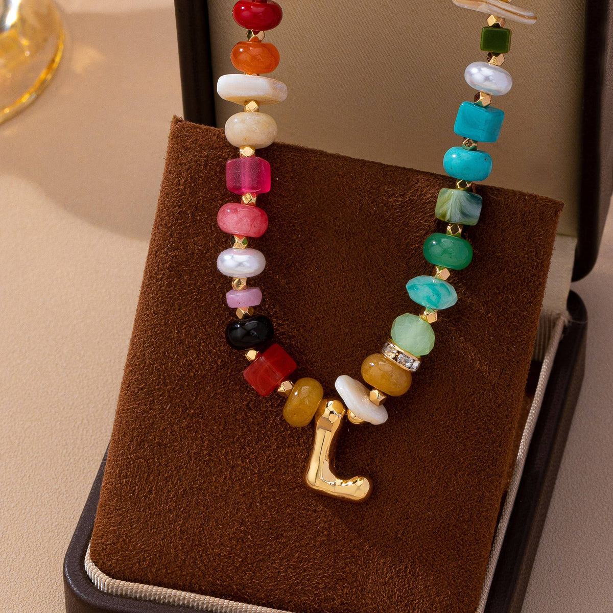 JOSSLYN by wall to wall - Multi Gemstone Chip Initial Charm Necklace 12Pc Set|80N93765