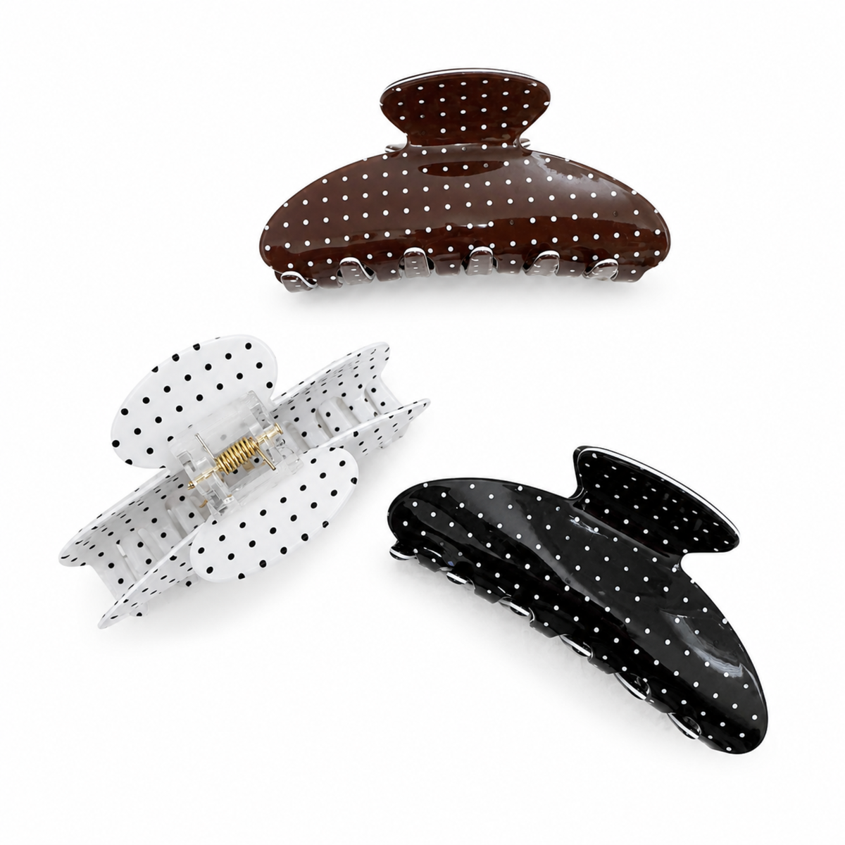 Ellison+Young - Classic Polka Dot Hair Claw Clip Set – 3 Piece Everyday Essentials