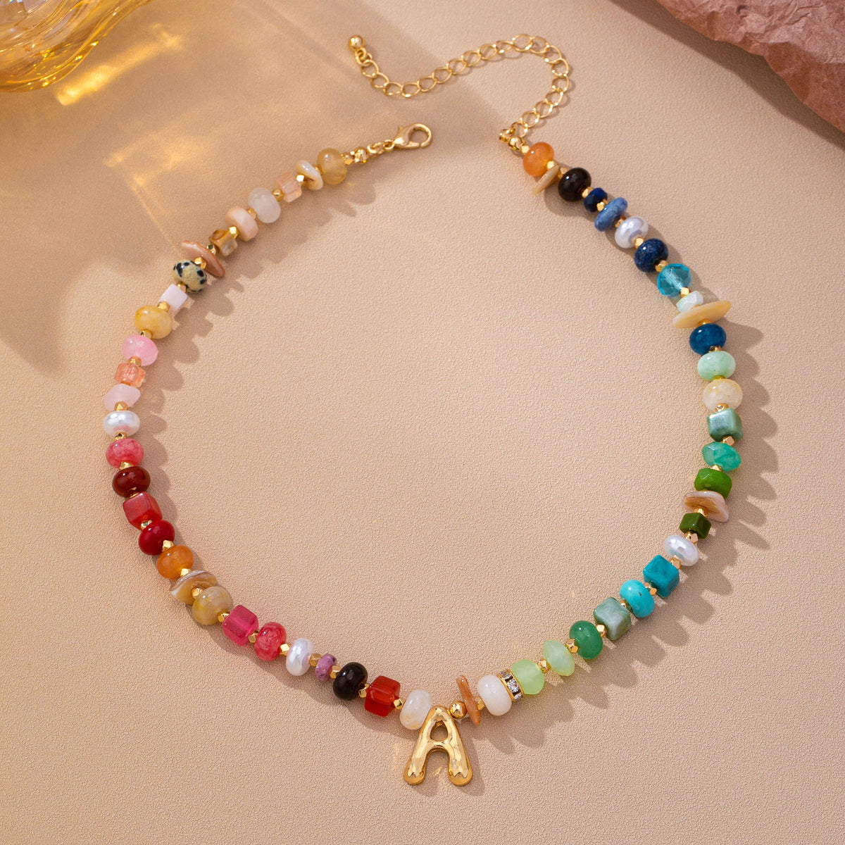 JOSSLYN by wall to wall - Multi Gemstone Chip Initial Charm Necklace 12Pc Set|80N93765